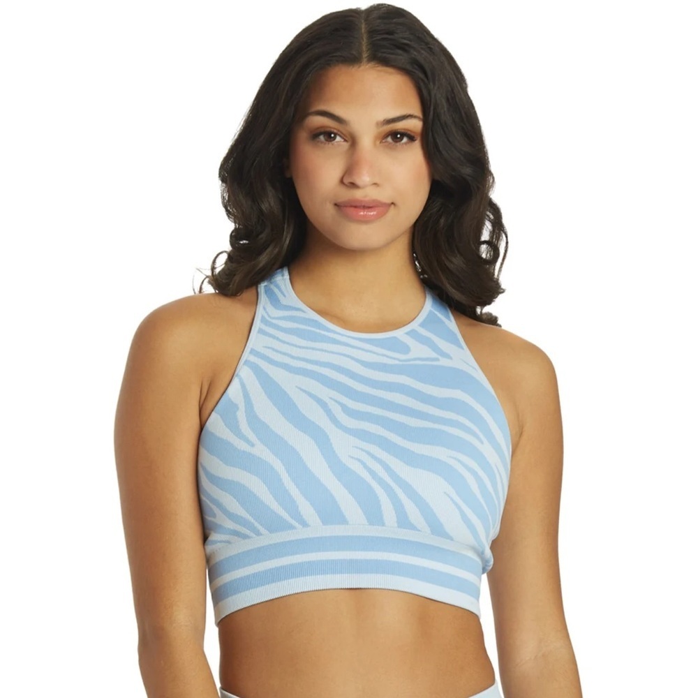 Spiritual Gangster High Neck Jacquard Bra Zebra Bliss Print Blue Size XS/S